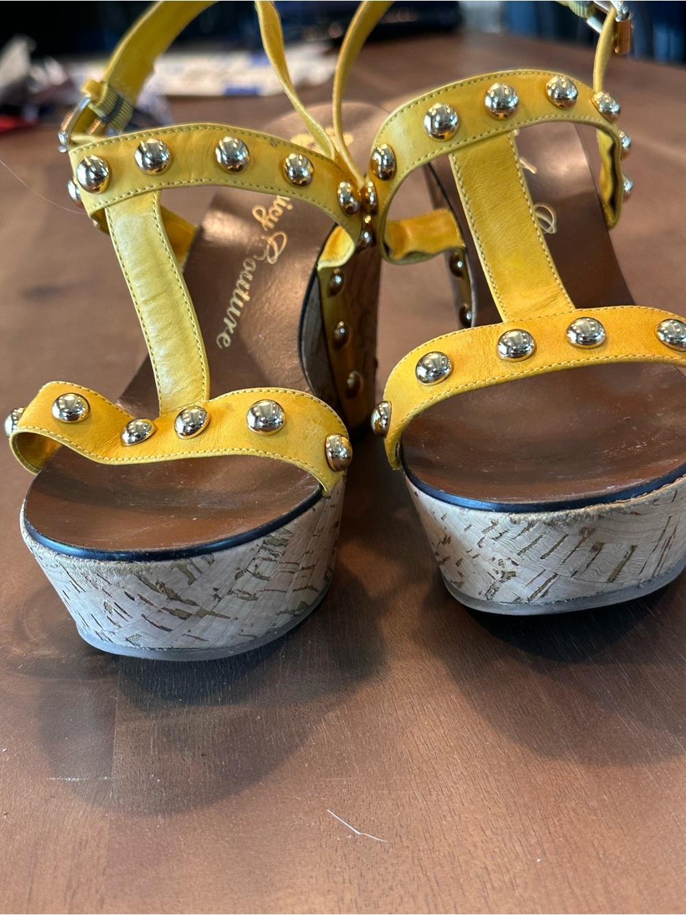 Juicy Couture Yellow Studded T-Strap Sandals - Picture 2 of 5